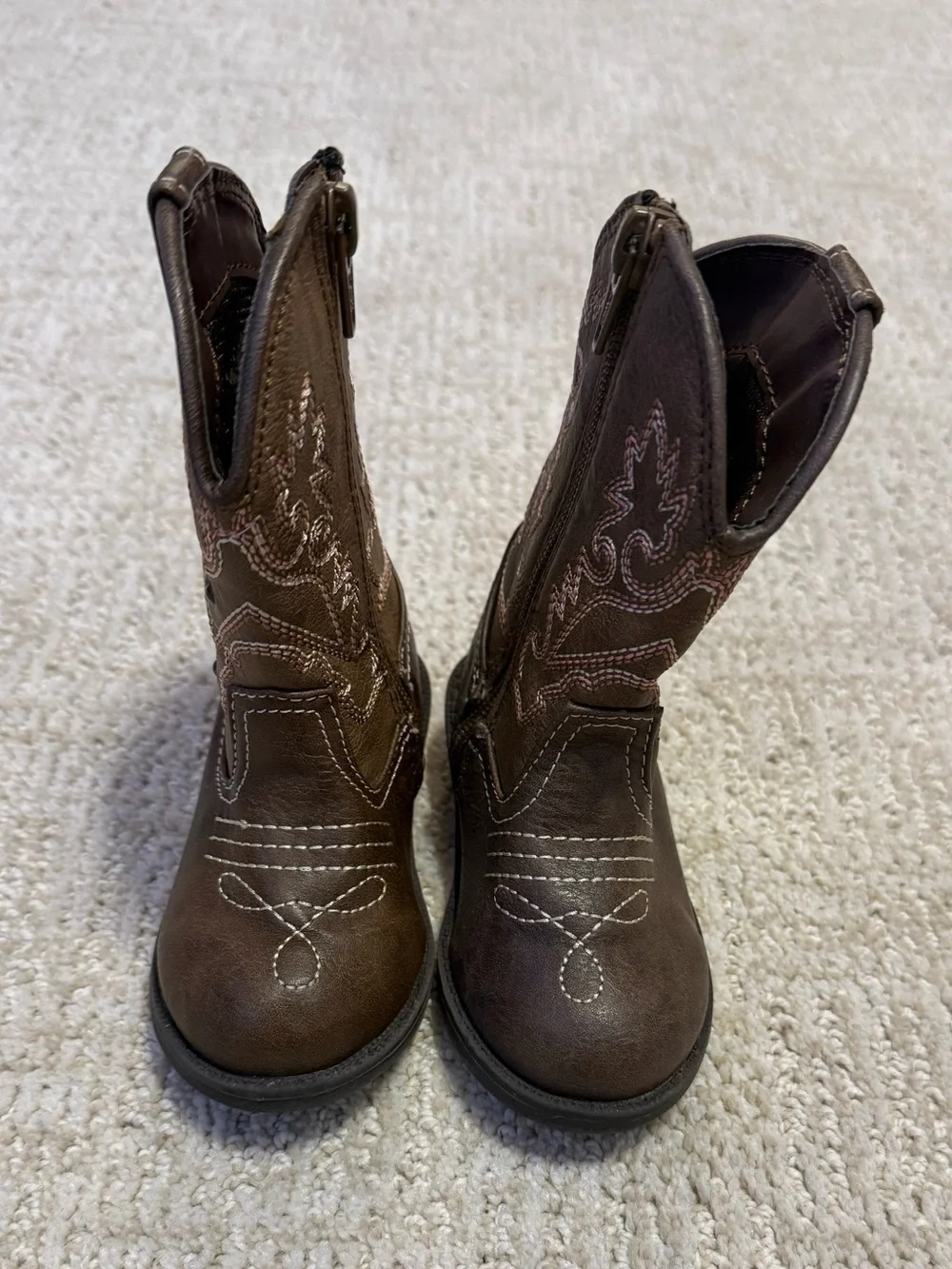 Kids Brown Cowboy Boots with Side Zipper (6)